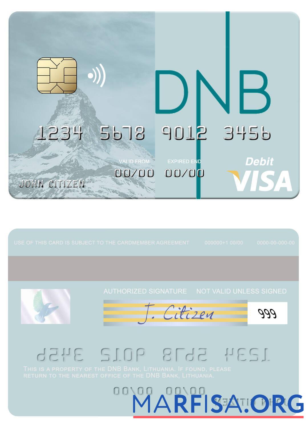 Printable Lithuania DNB Bank visa debit card download for verification
